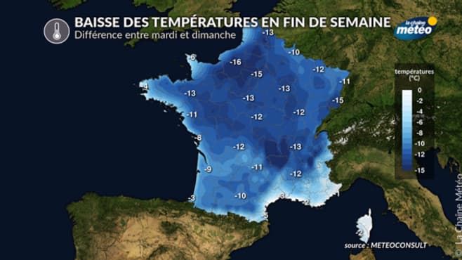 Les prévisions de la baisse des températures en cette fin de semaine, entre mardi 10 et dimanche 15 octobre 2023.