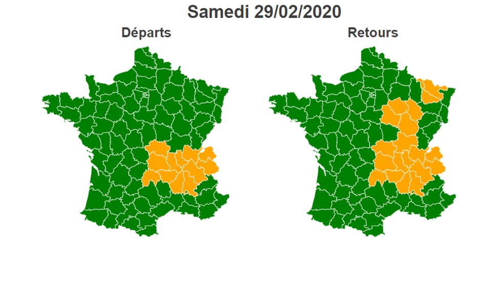 Carte des prévisions du trafic routier samedi 22 février 2020 Carte des prévisions du trafic routier samedi 22 février 2020