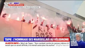 "RIP BOSS": les supporters de l'OM continuent de rendre hommage à Bernard Tapie avec des affiches et fumigènes