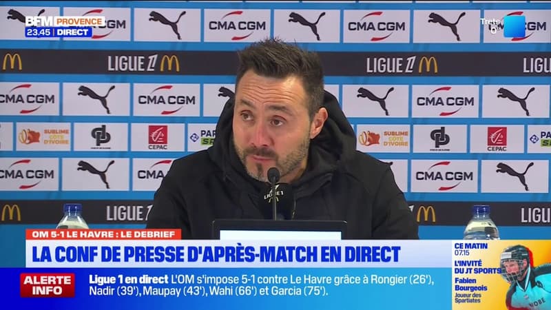 OM-Le Havre: De Zerbi salue le pressing imposé par ses joueurs