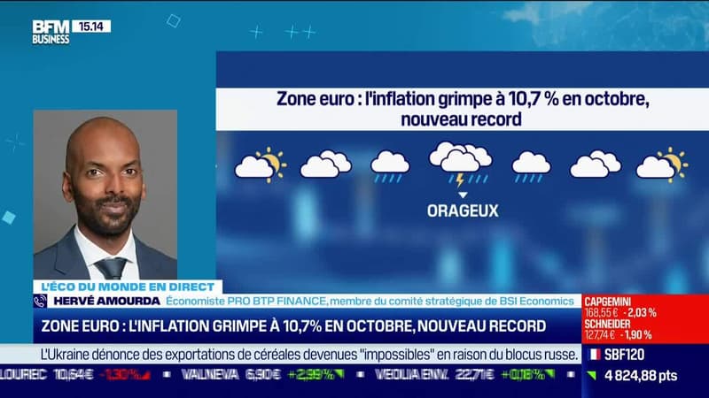 Hervé Amourda (PRO BTP FINANCE, BSI Economie) : zone euro, l'inflation grimpe de 10,7% en octobre - 30/10