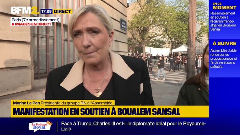 Marine Le Pen au rassemblement en soutien à l'écrivain franco-algérien Boualem Sansal