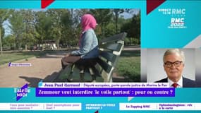 Le député européen Jean-Paul Garraud s'exprime à propos de la proposition de Zemmour d'interdire le voile partout : "Le voile est la manifestation d'une idéologie totalitaire qui soumet la femme dans un état de servitude." 