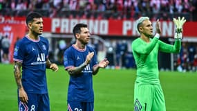 Lionel Messi et Keylor Navas face à Reims, an août 2021.