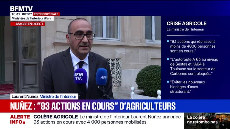 Laurent Nuñez appelle les agriculteurs à "la responsabilité" pour "lever les barrages" et ne pas empêcher les départs en vacances