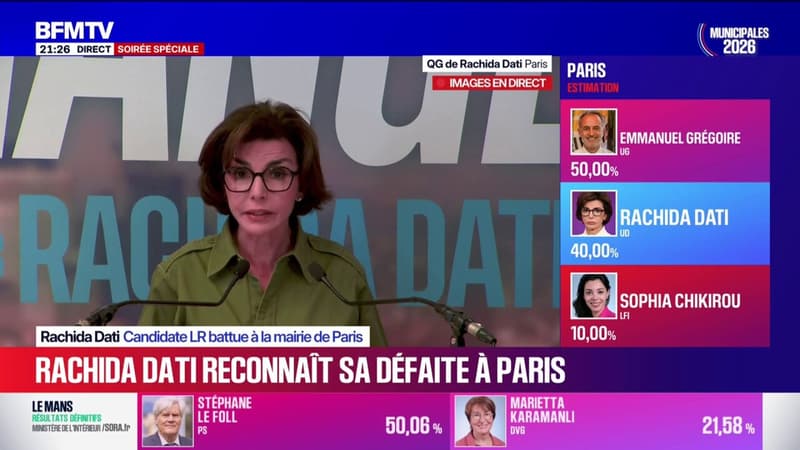 Municipales 2026: "Je n'ai pas réussi à convaincre", déclare Rachida Dati, qui reconnait sa défaite à Paris