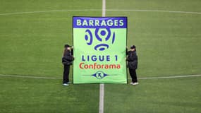 Le logo des barrages de promotion en Ligue 1, le 27 mai 2018