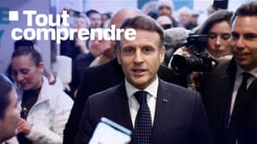 Emmanuel Macron après une visite à l'Institut Gustave Roussy (IGR), centre régional de lutte contre le cancer, à l'occasion de la Journée mondiale contre le cancer, à Villejuif, près de Paris, le 4 février 2025.
