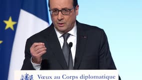 François Hollande a adressé ses voeux au corps diplomatique sous les ors de la salle des fêtes de l'Elysée vendredi 16 janvier
