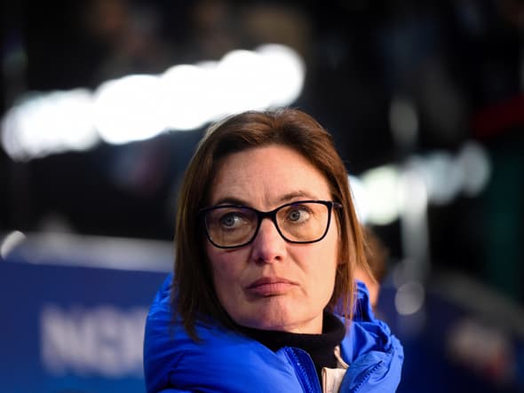 Corinne Diacre avec les Bleues le 21 février 2023.