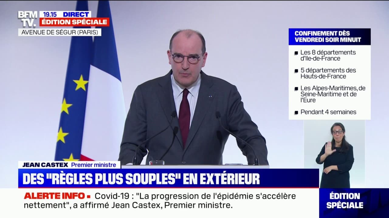 Jean Castex Le Dispositif De Couvre Feu Sera Maintenu L Heure De Debut Passera De 18h A 19h Dans Tous Les Departements A Partir De Samedi