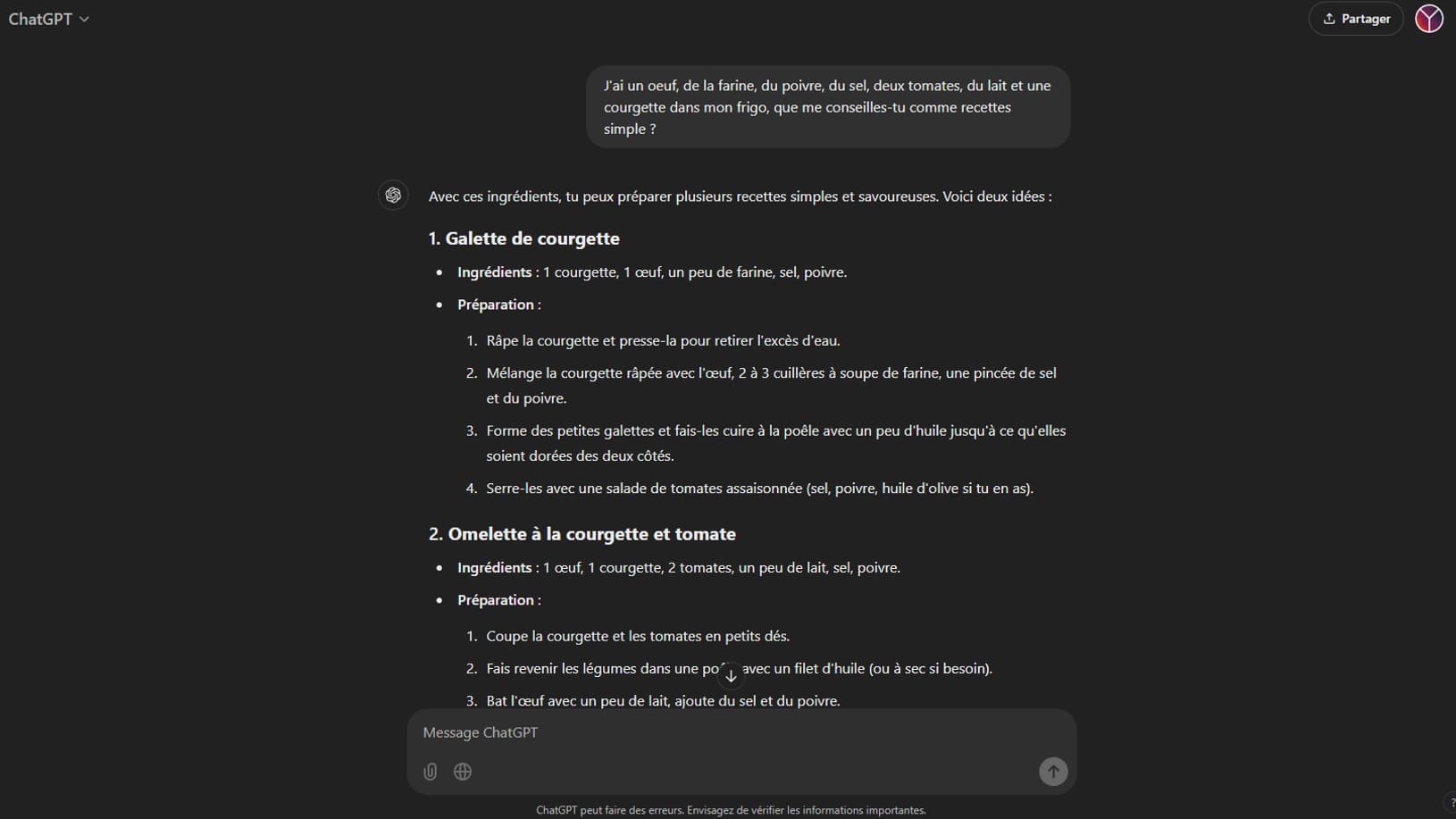 Réaliser une recette avec ChatGPT