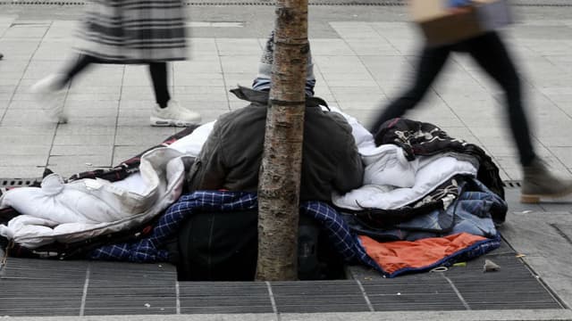 Un sans-abri à Lyon, en janvier 2017