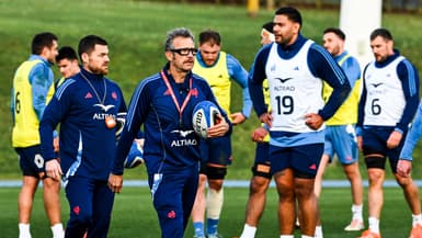 Fabien Galthié avec le XV de France, à Marcoussis le 18 février 2025