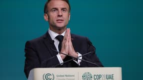 Emmanuel Macron s'exprime à la COP 28, le sommet climatique des Nations unies à Dubaï, le 1er décembre 2023. 