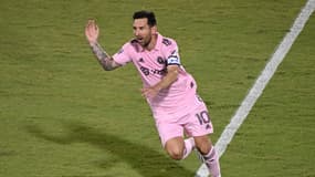 La joie de Lionel Messi après son coup franc magnifique lors de Dallas-Miami (4-4, 3 t.a.b 5) en 8e de finale de la Leagues Cup, le 7 août 2023