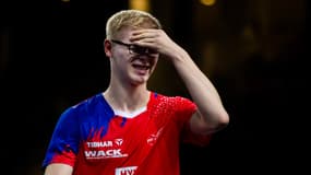Félix Lebrun lors de sa défaite en quart de finale des championnats d'Europe de tennis de table, le 19 octobre 2024.