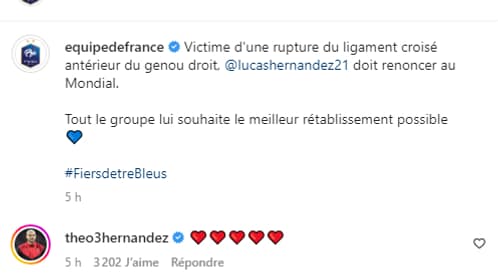 Les coeurs de Théo Hernandez pour son frère Lucas