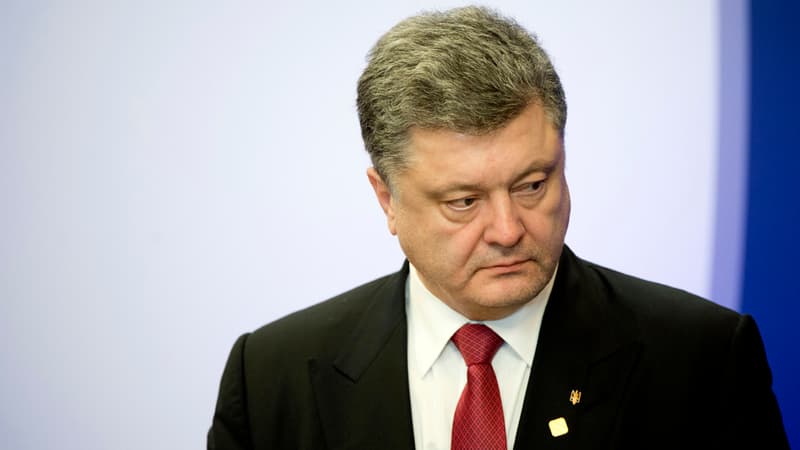 Le président ukrainien Petro Porochenko devant le Conseil européen, le 12 février.