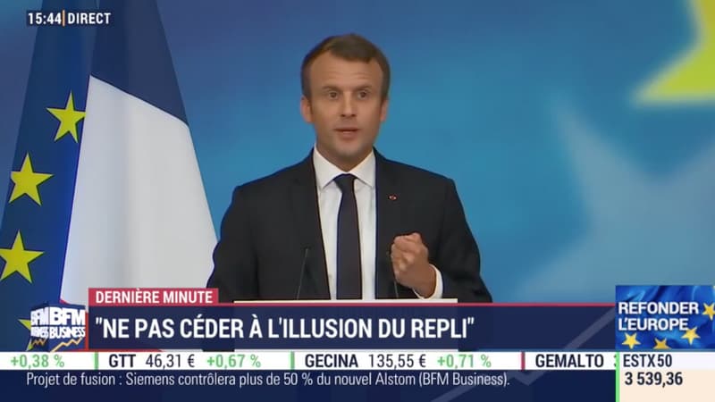 Emmanuel Macron lors de son discours à La Sorbonne.