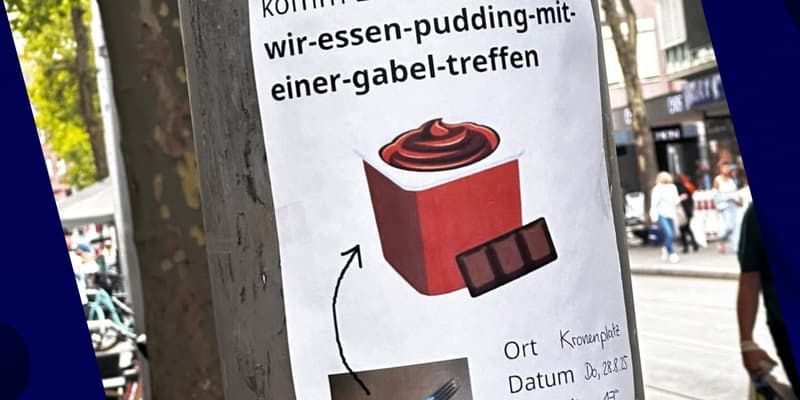 Le flyer lié à la tendance allemande "Pudding mit der Gabel"