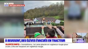 Crues dans le Pas-de-Calais: à Beussent, des élèves évacués en tracteur lundi