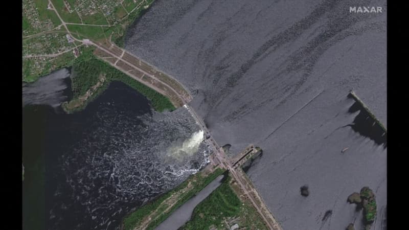 Guerre en Ukraine: les images satellites du barrage de Nova Kakhova avant et après qu'il soit endommagé