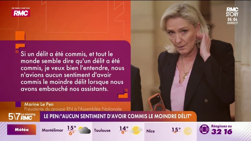 Le Pen : "Aucun sentiment d'avoir commis le moindre délit"