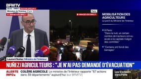 Colère agricole: le ministre de l'Intérieur, Laurent Nuñez, "n'a pas demandé au préfet de police (de Paris) d'évacuer" les manifestants 
