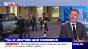 Volodymyr Zelensky arrive à Buckingham Palace pour être reçu par le roi Charles III