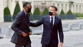 Les présidents français Emmanuel Macron et rwandais Paul Kagame à Paris, le 17 mai 2021.