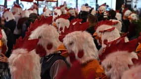 Des militants L214 déguisés en poulet envahissent un Burger King samedi 5 novembre dans le 1er arrondissement de Paris.