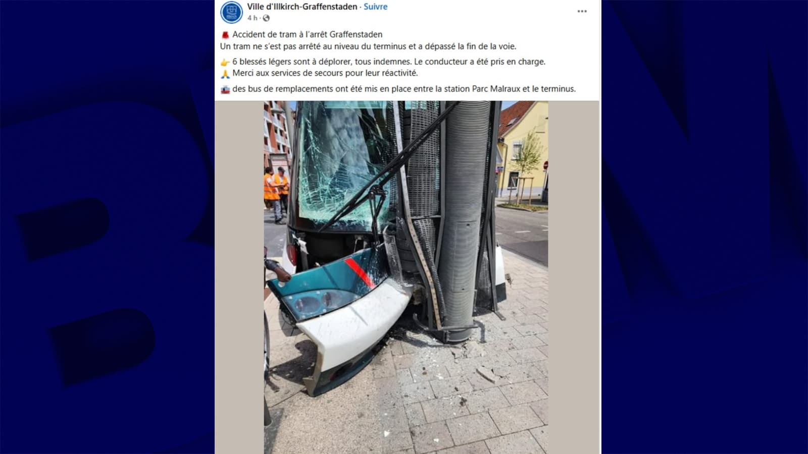 Illkirch-graffenstaden: un tramway ne s'arrête pas au terminus et fonce dans un poteau électrique