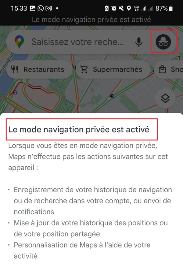 Utiliser Google Maps en mode navigation privée 