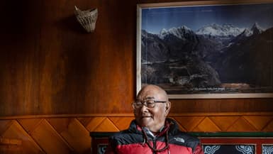 Kancha Sherpa, membre de l'expédition de 1953, le 28 mai 2023.