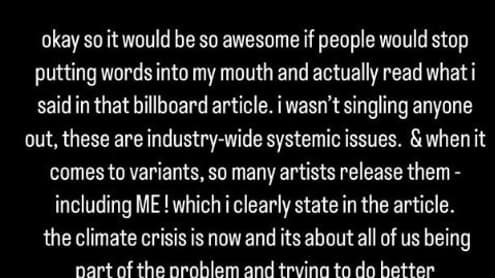 Story publiée sur le compte Instagram de Billie Eilish le 31 mars 2024.