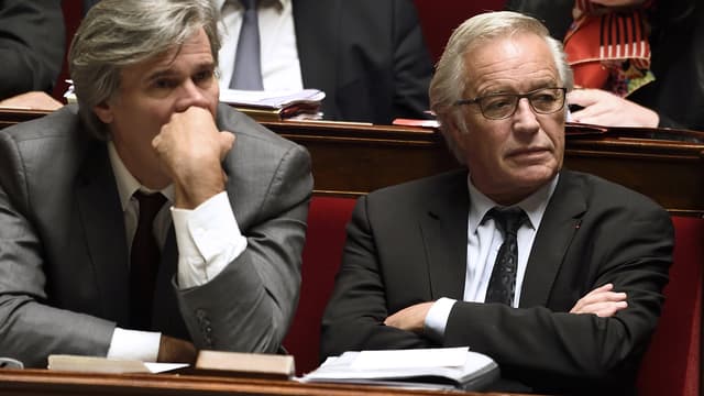 Stéphane Le Foll (à gauche) et François Rebsamen, alors ministres de l'Agriculture et du Travail, à l'Assemblée nationale le 22 octobre 2014.