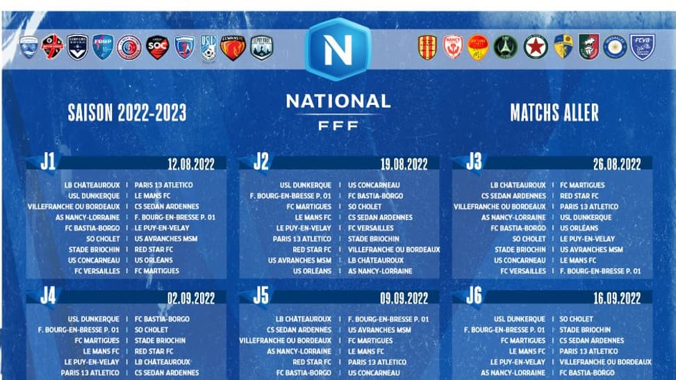 Le calendrier du National 2022-2023 avec la mention "Villefranche ou Bordeaux" Le calendrier du National 2022-2023 avec la mention "Villefranche ou Bordeaux"