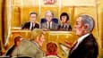 Un dessin de presse représentant le procès des deux meurtriers du petit James Bulger, en 1993 à Liverpool.