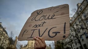 Une manifestation en faveur de la constitutionnalisation de l'IVG devant le Sénat le 28 février 2024 à Paris. (Photo d'archive)