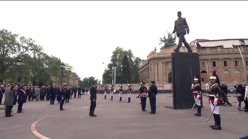 Emmanuel Macron se recueille devant la statue du général de Gaulle