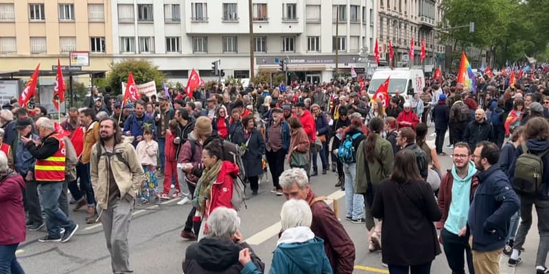 Le cortège de la manifestation à Lyon, le mercredi 1er mai 2024.