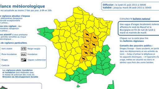 Huit départements sont placés en alerte orange aux orages pour la journée de mardi