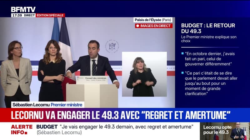 "Une forme d'entêtement de ma part", concède Sébastien Lecornu à propos de sa volonté d'un vote du budget sans 49.3