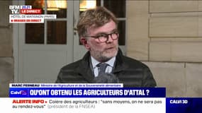 Syndicats agricoles reçus à Matignon: "Il y a un besoin de réaffirmer une forme de confiance qui doit se traduire dans les actes", affirme le ministre de l'Agriculture Marc Fesneau