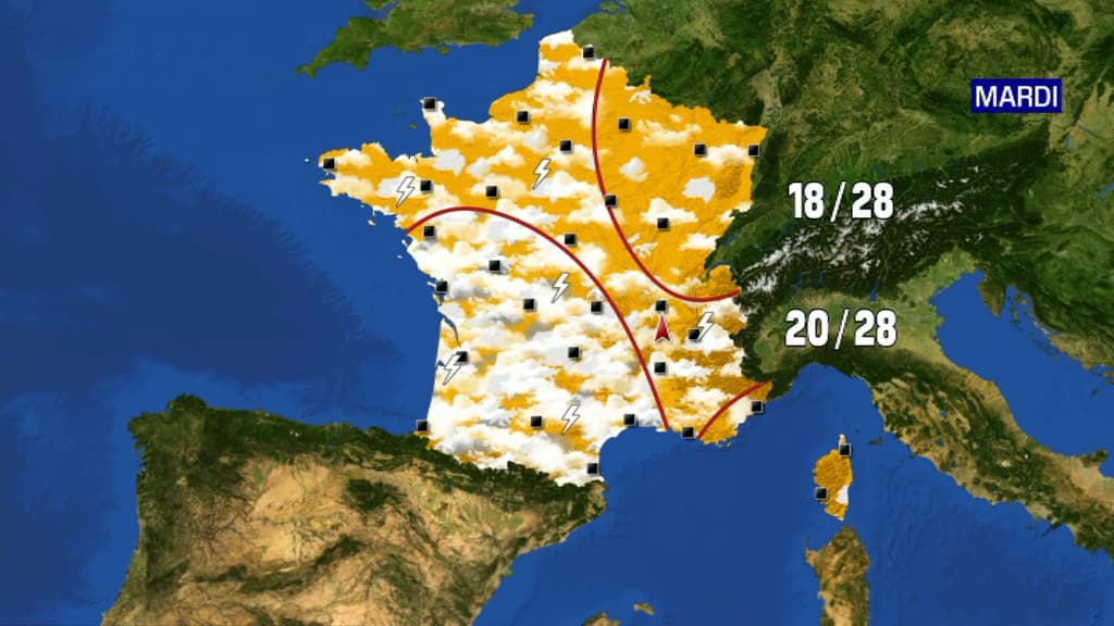 Carte des températures de mardi. Carte des températures de mardi.