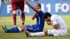 Giorgio Chiellini et Luis Suarez, à Natal le 24 juin 2014