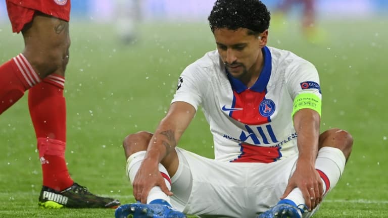 Le capitaine parisien Marquinhos blessé lors de la victoire du PSG à Munich en Ligue des champions, le 7 avril 202.