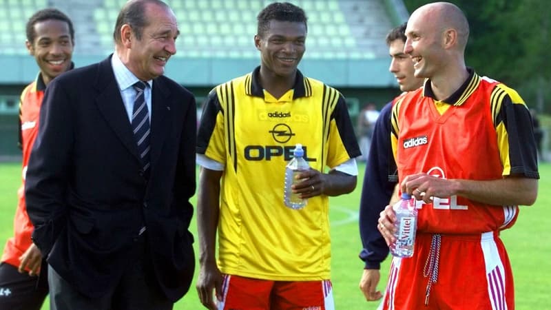 Jacques Chirac avec Marcel Desailly et Frank Leboeuf