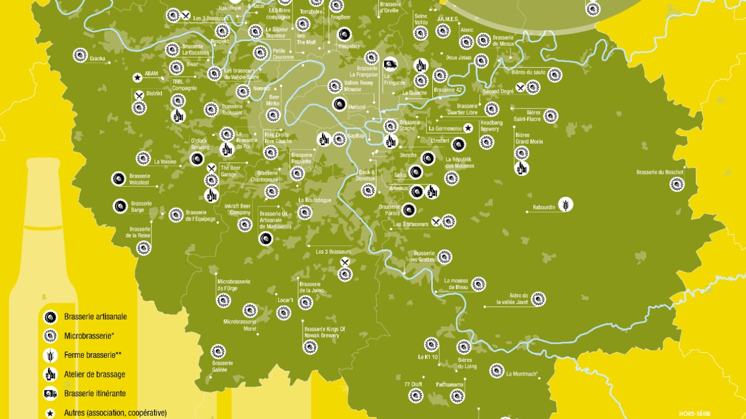 La carte des brasseries en Île-de-France, réalisée par l'Institut Paris Région La carte des brasseries en Île-de-France, réalisée par l'Institut Paris Région